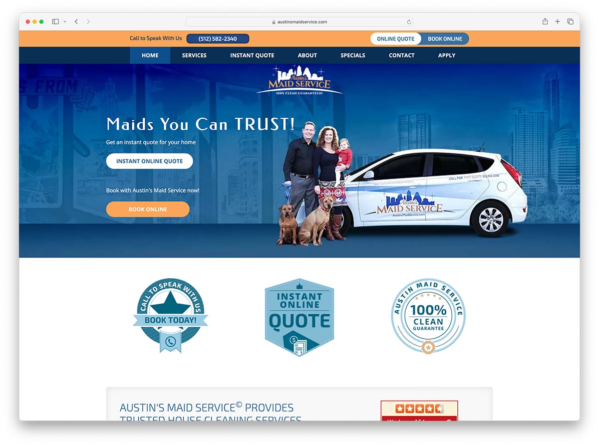 Sitio web de la empresa Austin's Maid Service - Hecho con WordPress