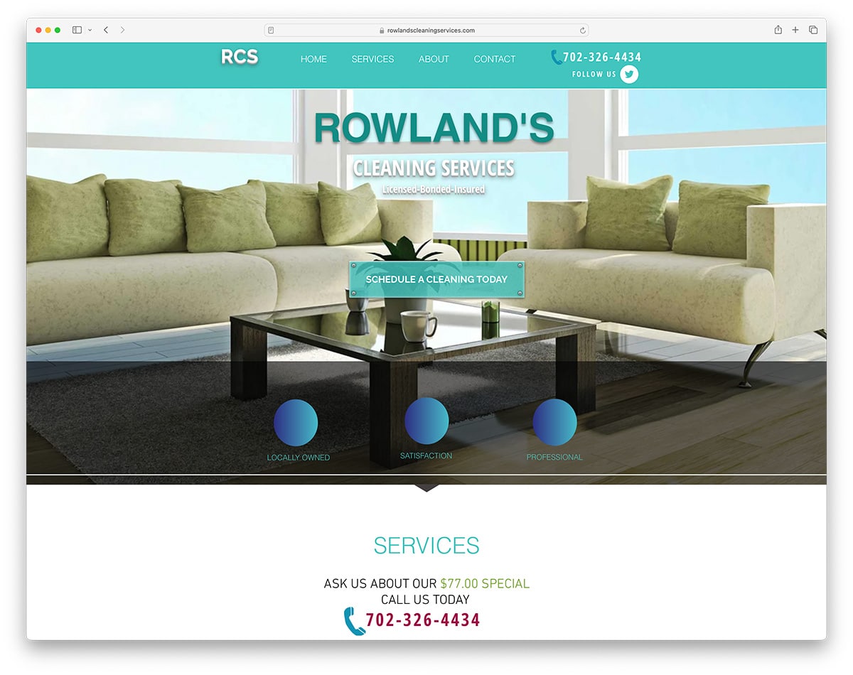 Rowland의 청소 서비스 회사 웹사이트