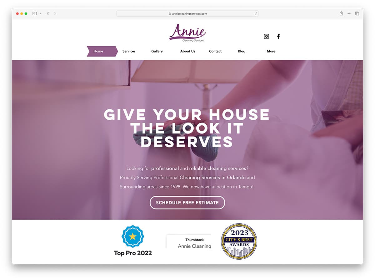 Annie Cleaning Services - Site Web d'une entreprise primée