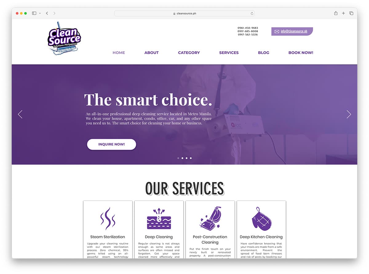 clean source - sito web di un'azienda di pulizie filippina