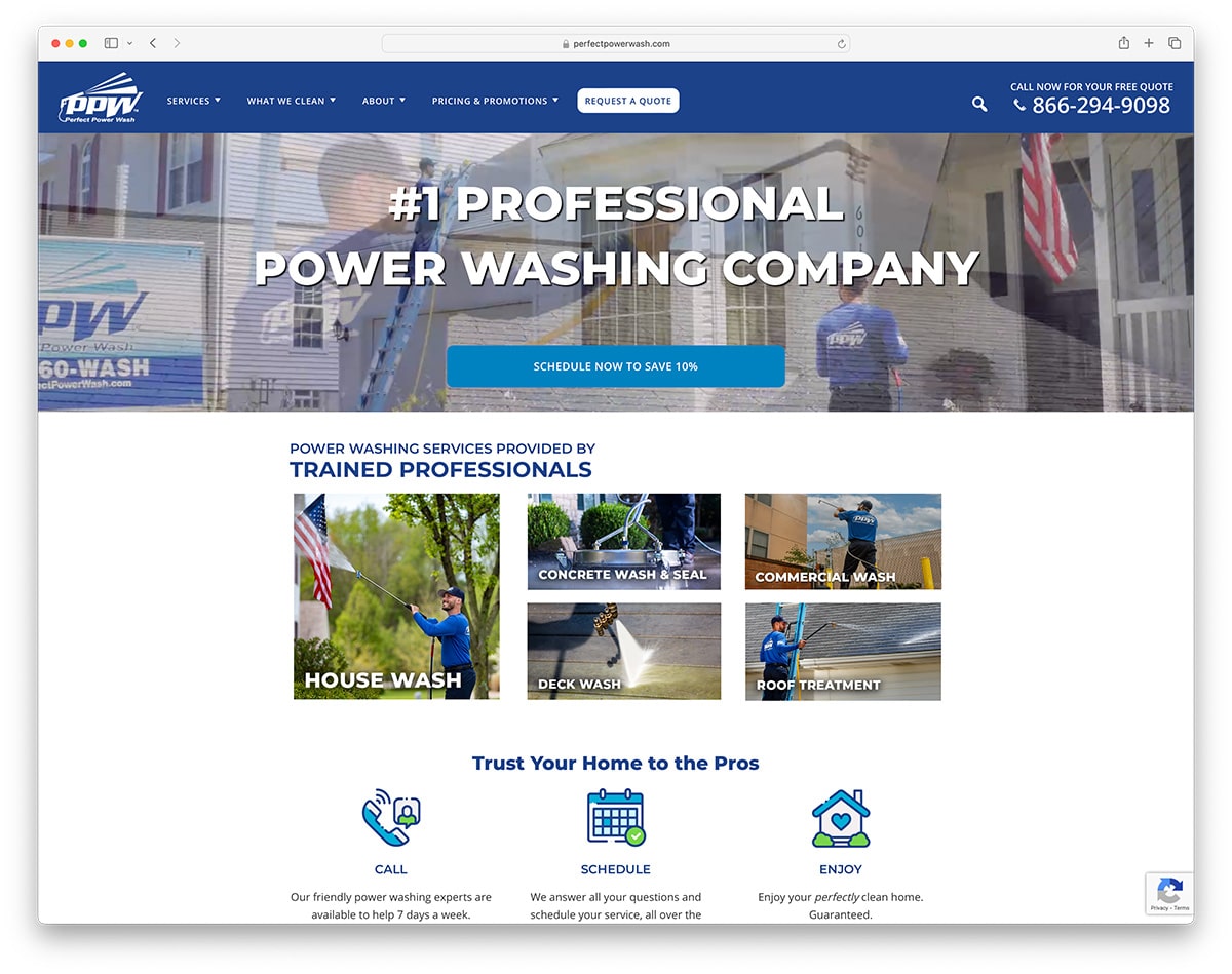 Perfect Power Washing şirketinin web sitesi