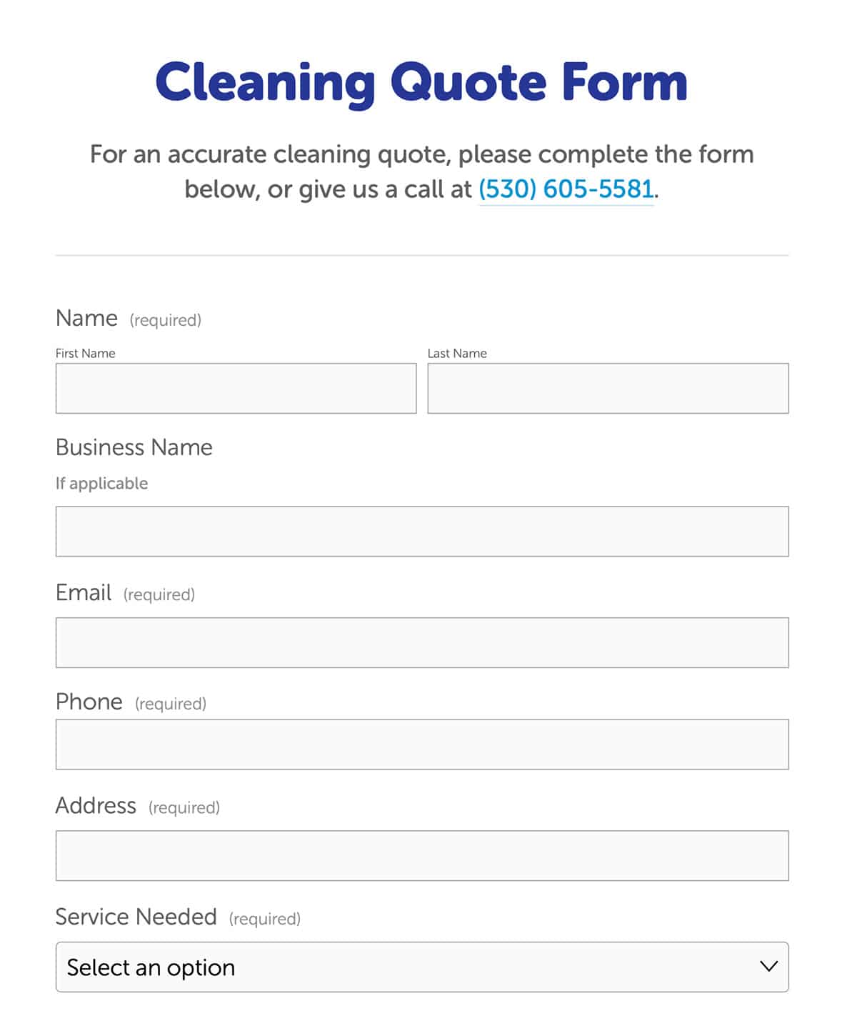 Ottieni una sezione di preventivo per il sito web dell'impresa di pulizie