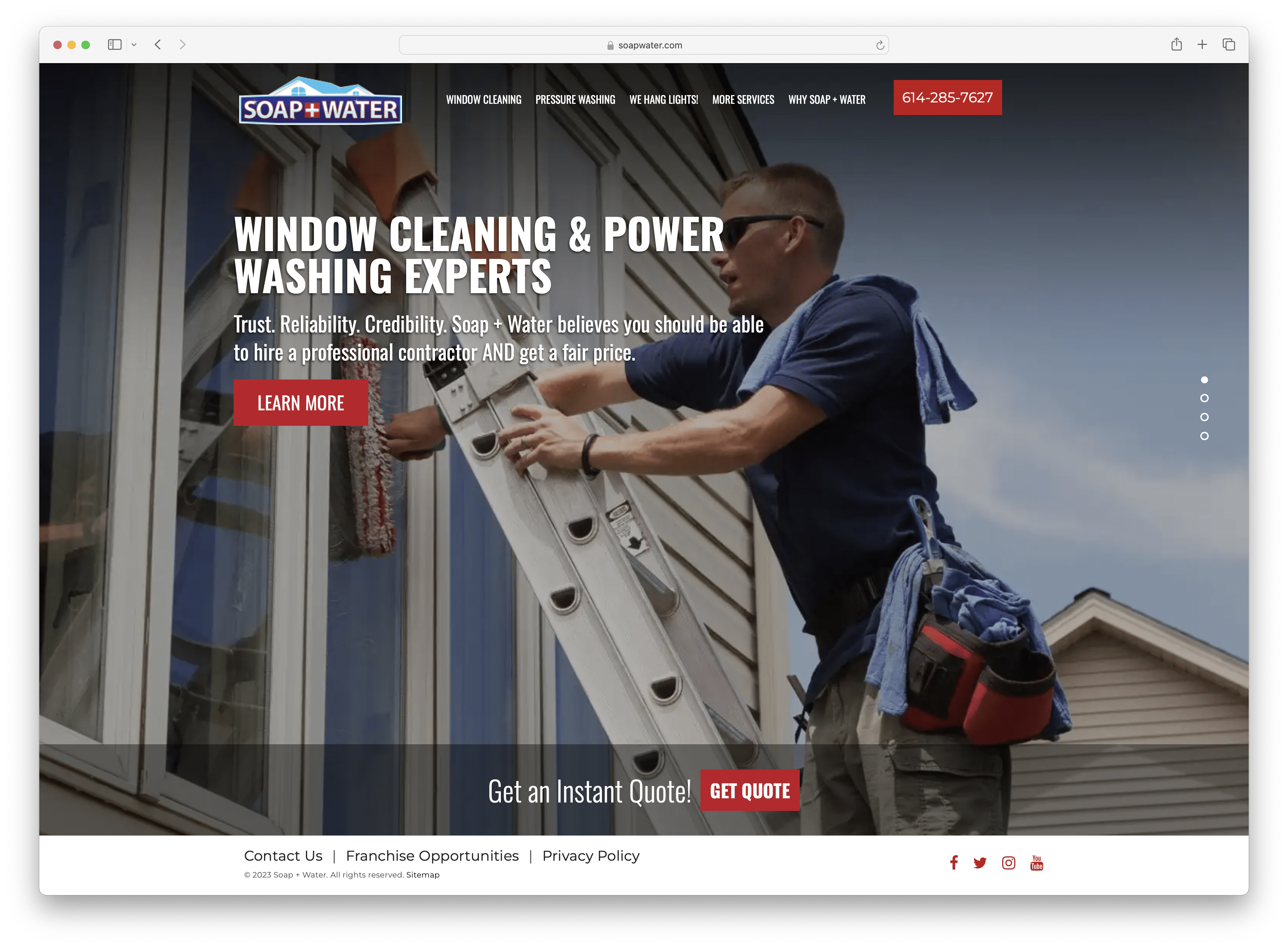 Sabão + Água - site de limpeza de janelas e lavagem potente