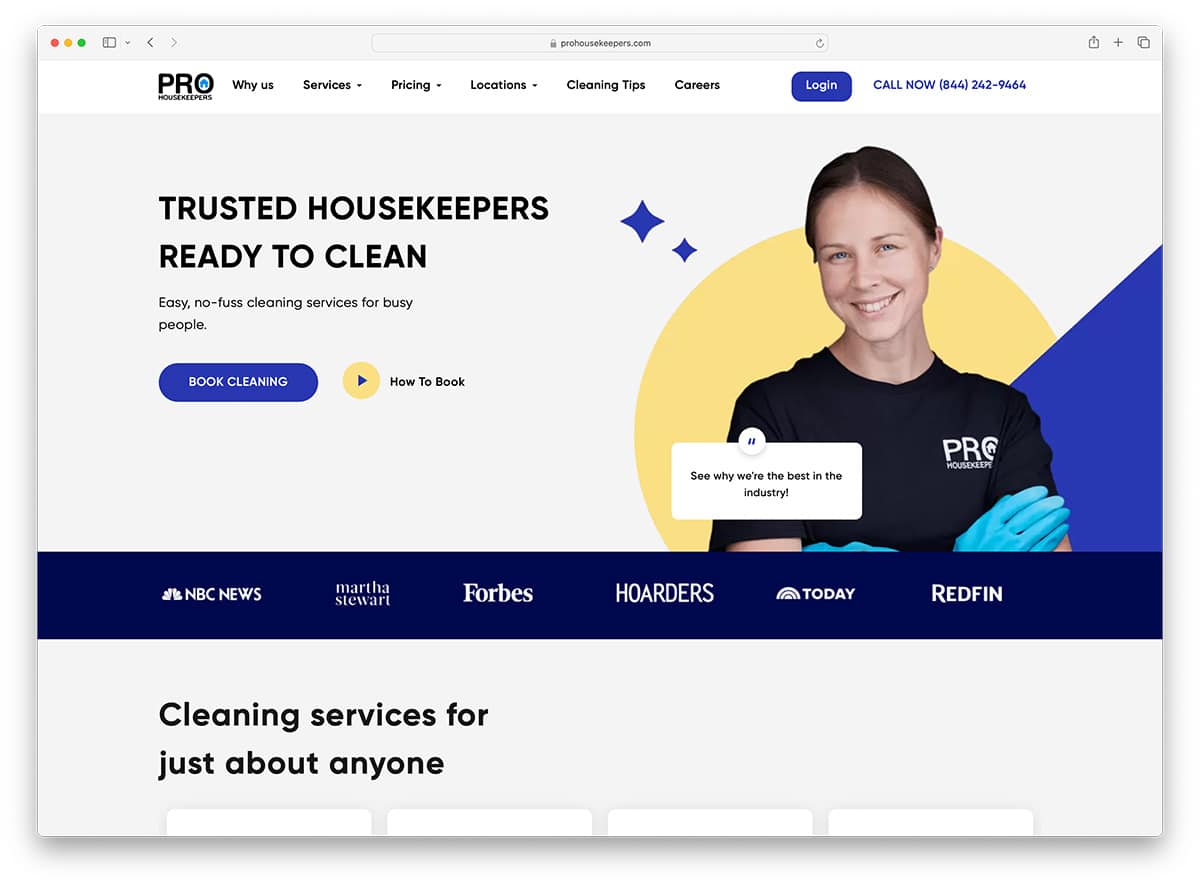 strona internetowa usług profesjonalnych gospodyń domowych