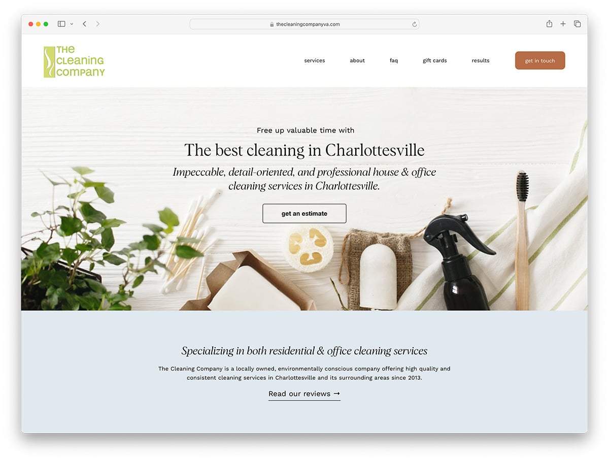 L'esempio del sito web di Cleaning Co in Virginia