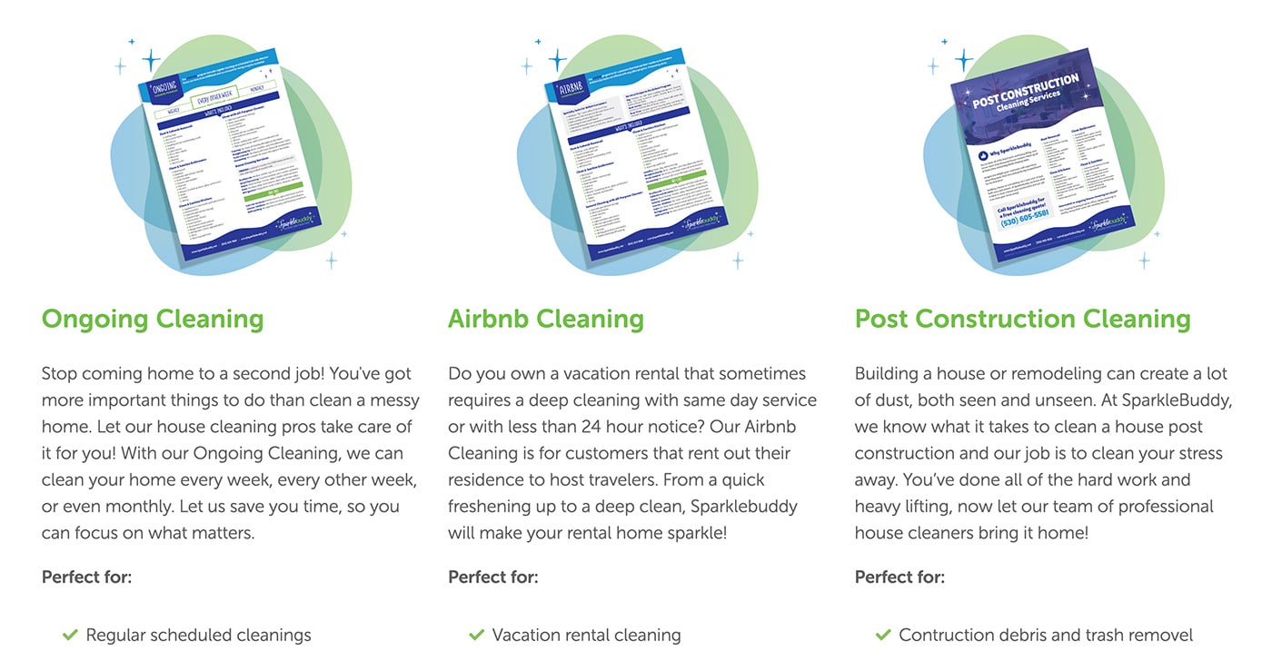 Descripción del servicio para el sitio web de una empresa de limpieza.