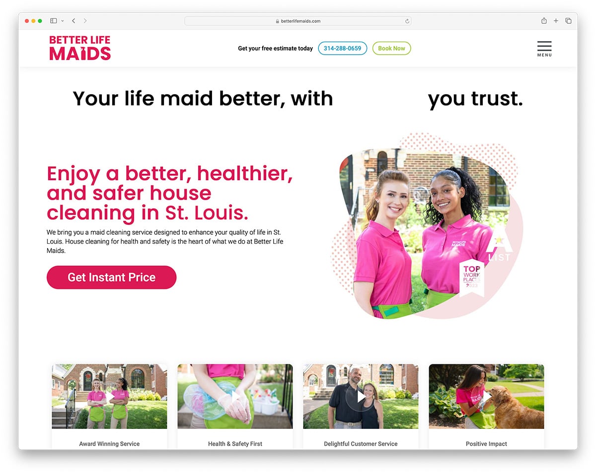 Better Life Maids - クリーンクリーニングサービスのウェブサイト