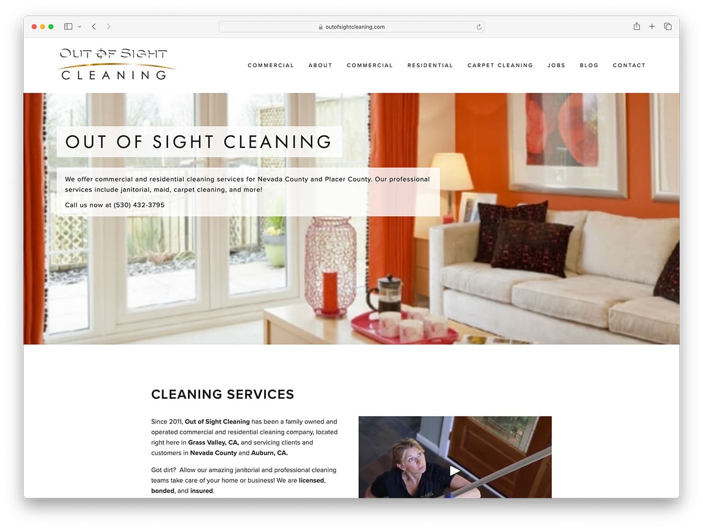 Sitio web de la empresa de limpieza Out of Sight