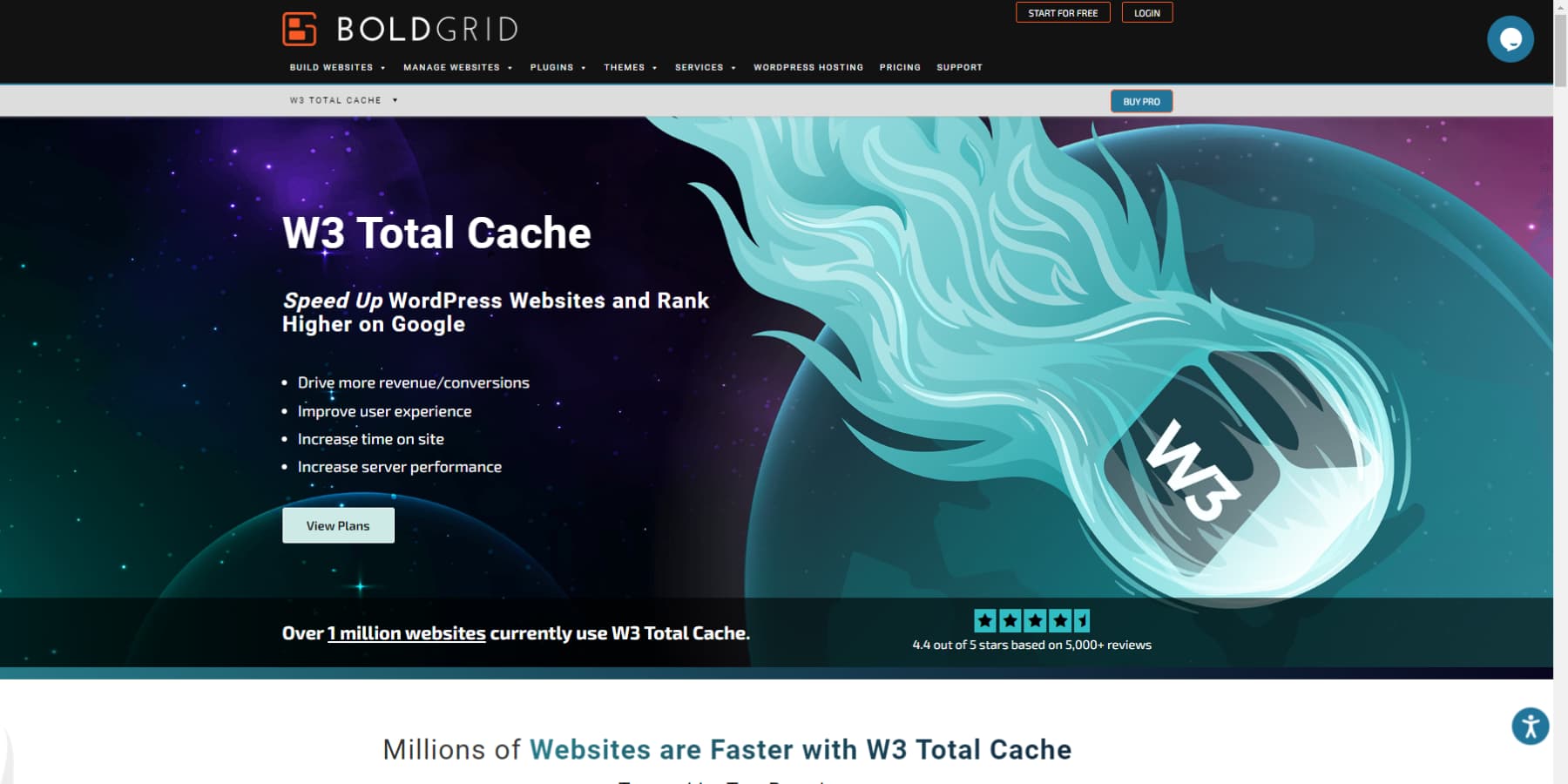 Ein Screenshot der Homepage von w3tc