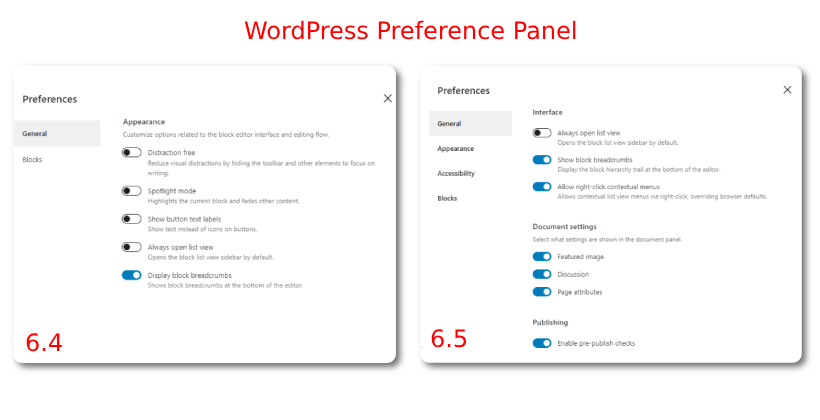 13 คุณสมบัติที่ดีที่สุดที่มาใน WordPress 6.5 พร้อมภาพหน้าจอ 11 Preference Panel