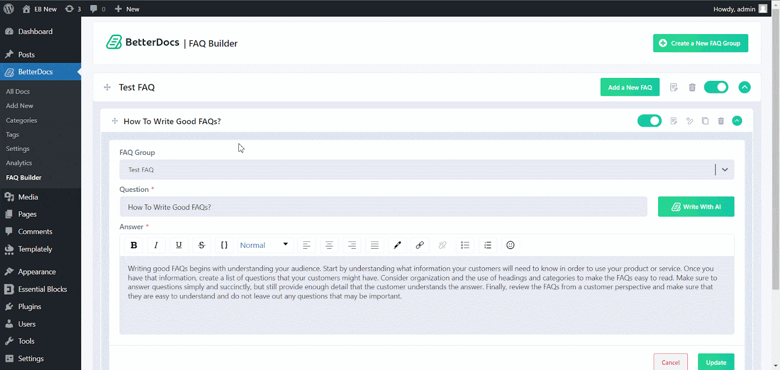 Wie schreibe ich mit BetterDocs FAQ zu KI in WordPress? 7 BetterDocs Write With AI