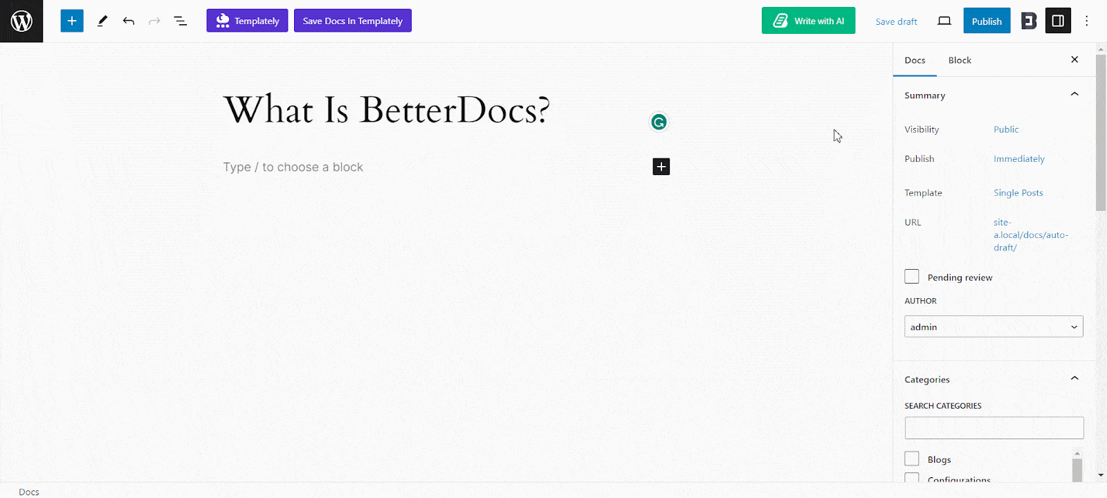 BetterDocs schreiben mit KI BetterDocs Write With AI