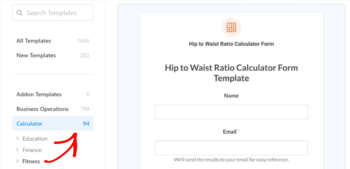 select fitness calculator category