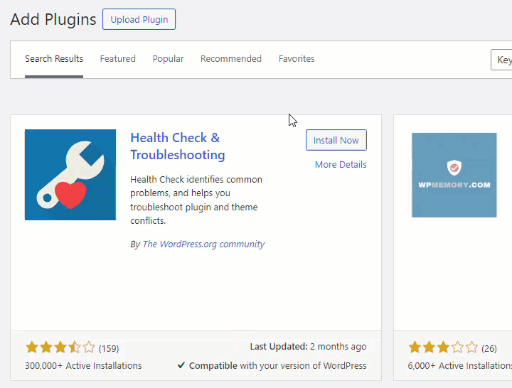 ติดตั้งปลั๊กอินตรวจสอบสุขภาพไซต์ - แก้ไขรูปภาพเด่นของ WordPress ที่ไม่โหลดข้อผิดพลาด