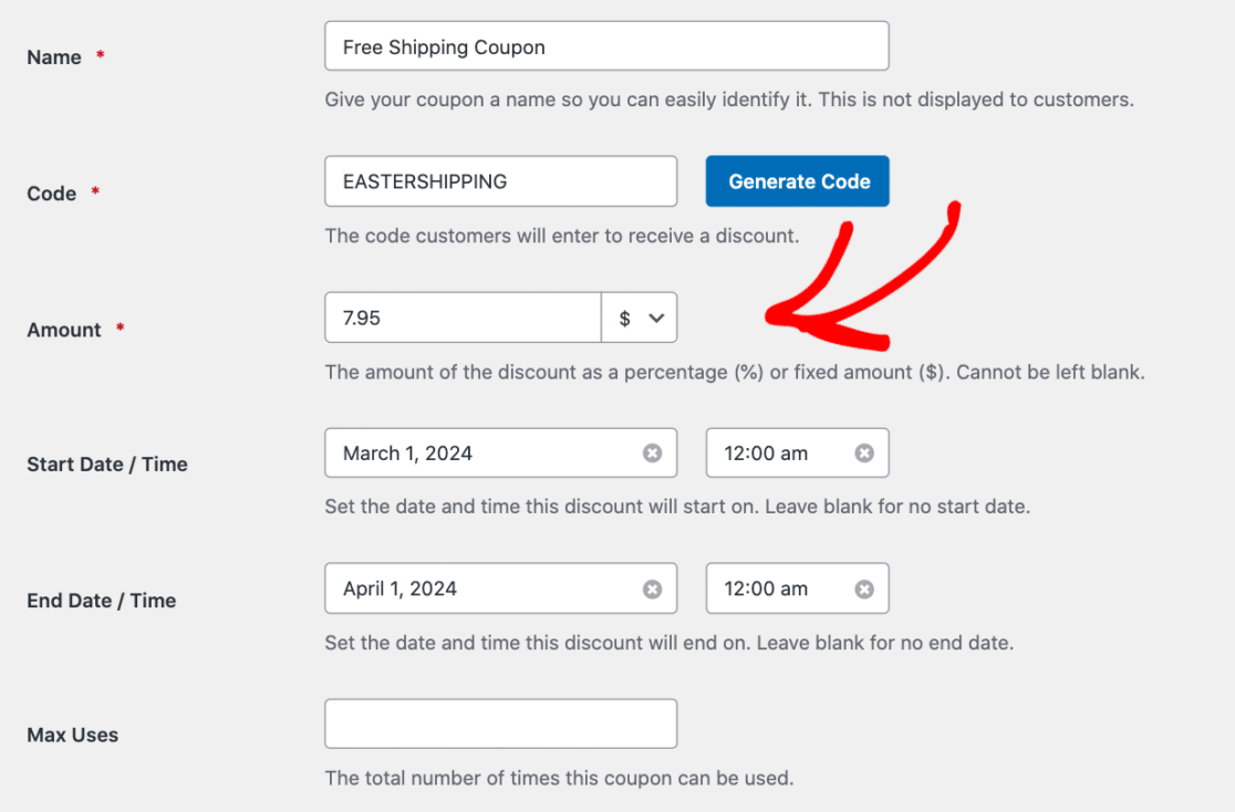 Setting the coupon fixed amount
