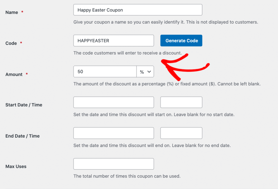 Creating an Easter coupon code