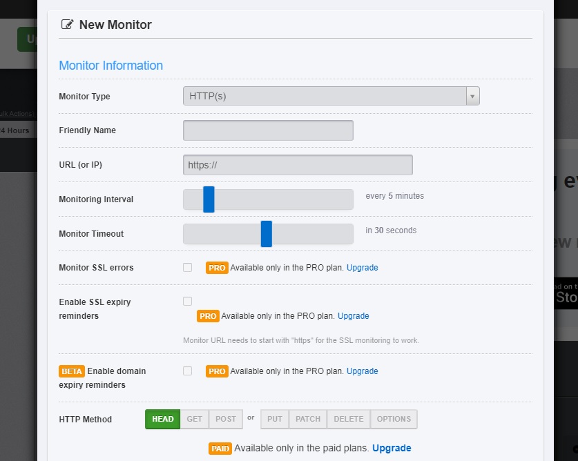 nouvelles options de moniteur outils de surveillance de la disponibilité du site Web