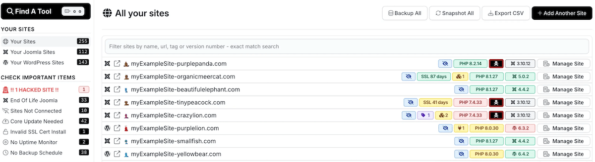 mySites.guru 儀表板