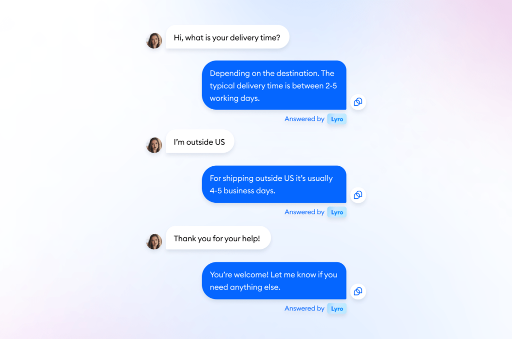 Ejemplo de chatbot de Lyro de Tidio