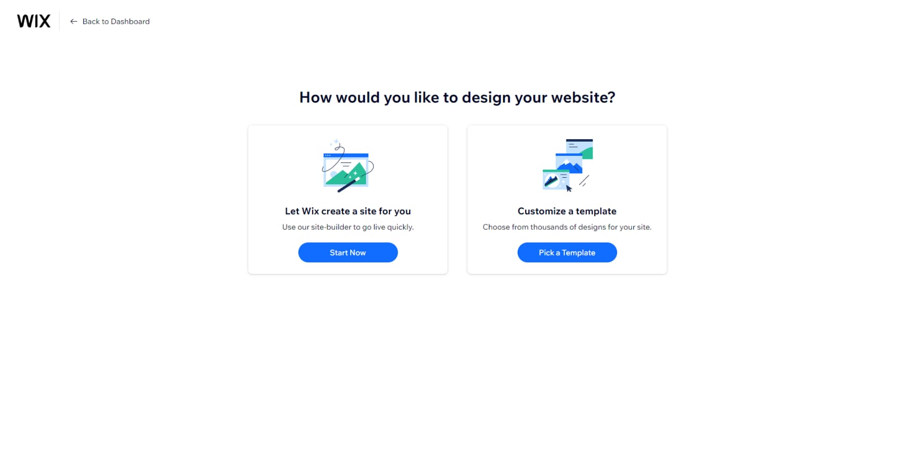 Ein Screenshot der Optionen von Wix zum Erstellen von Websites