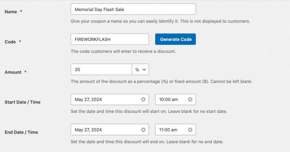Creating a Memorial Day flash sale coupon