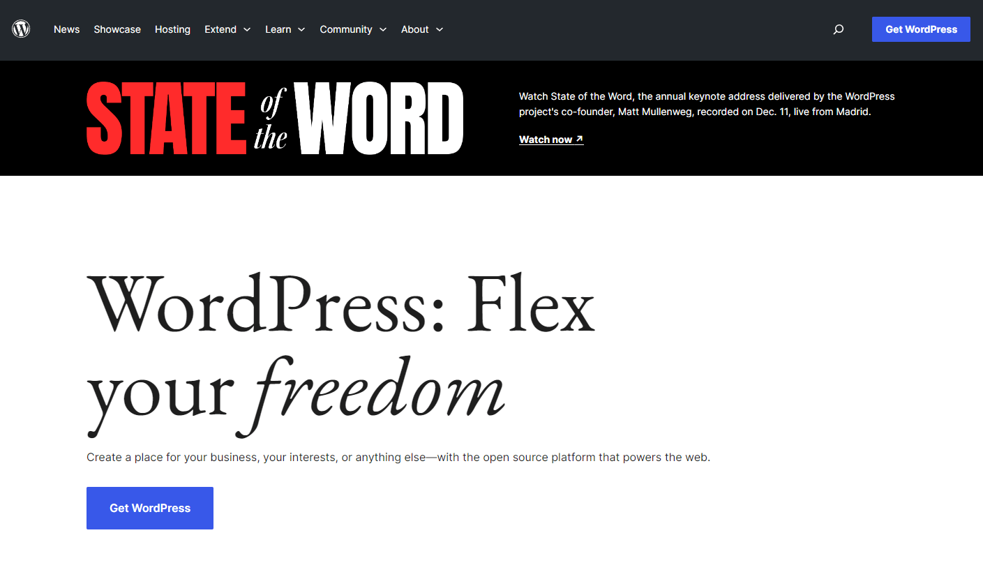 WordPress.org のホームページ。