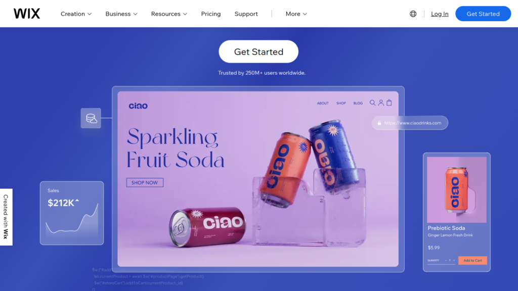 Wix ホームページのスクリーンショット The Wix homepage