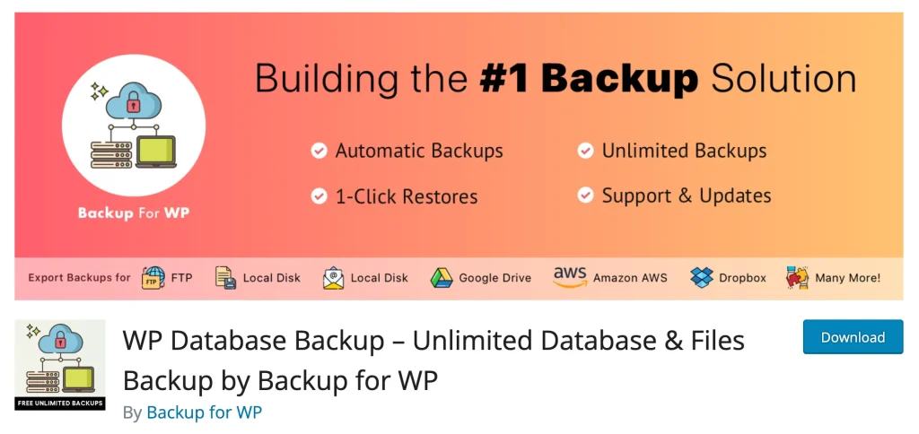 wp-database-backup-zrzut ekranu wtyczki