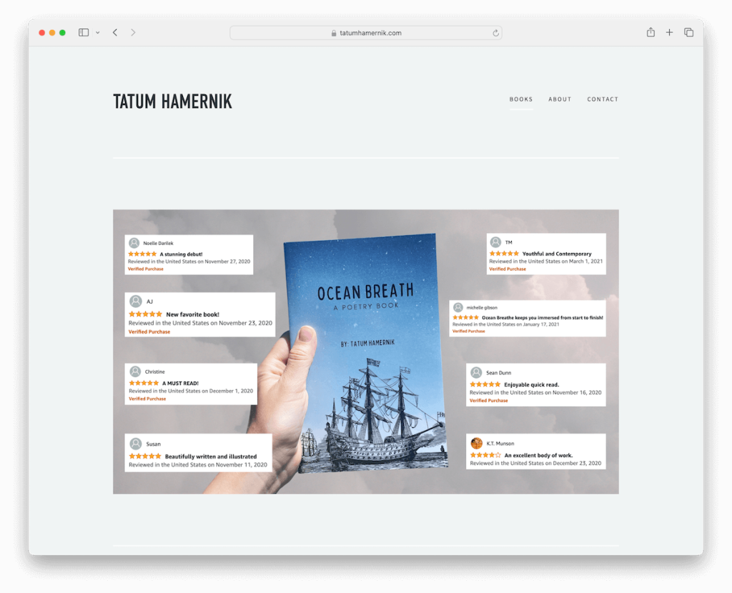 exemple de page de destination de tatum hamernik squarespace