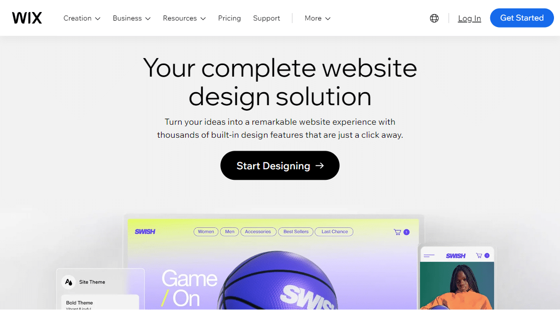 the wix homepage