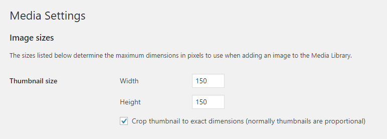 أحجام الصورة> قسم الصورة المصغرة.