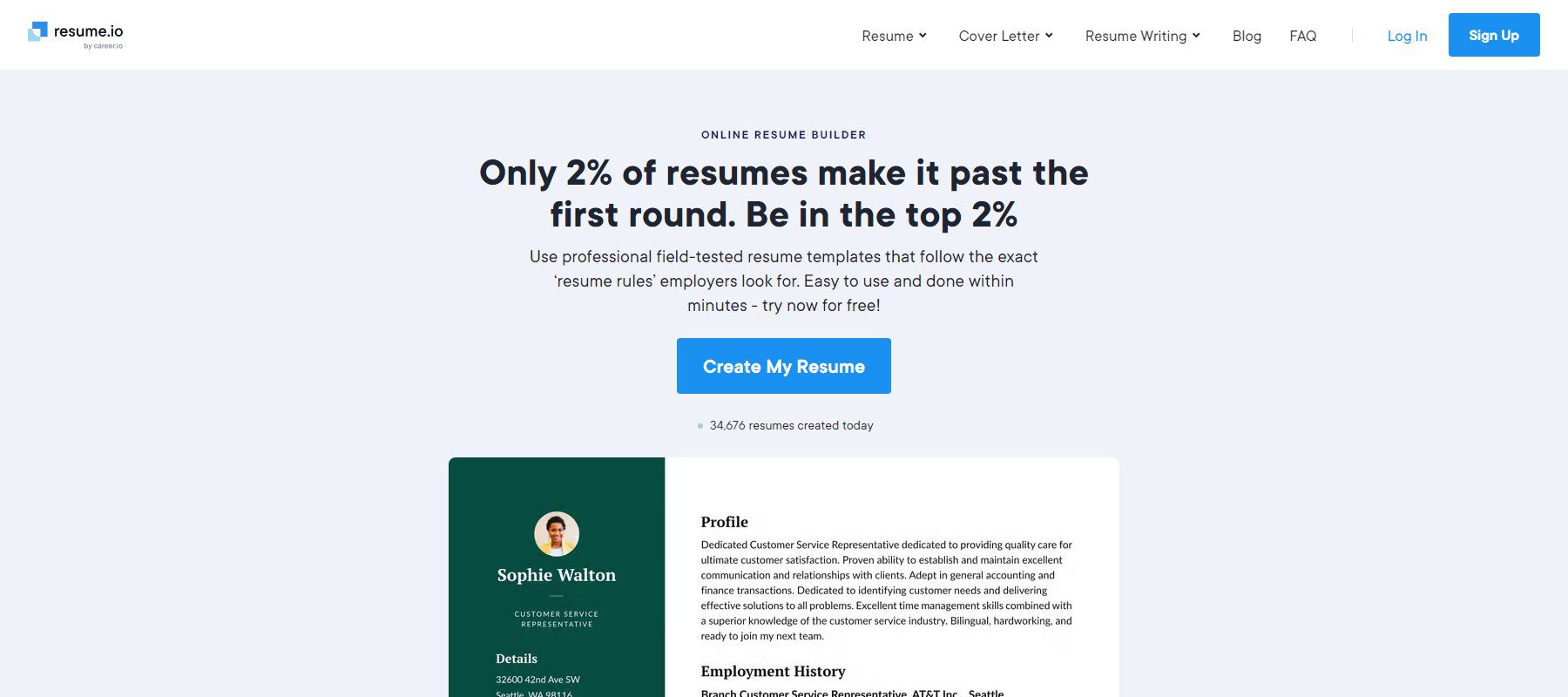 Resume.io - 홈페이지 - 2024년 3월