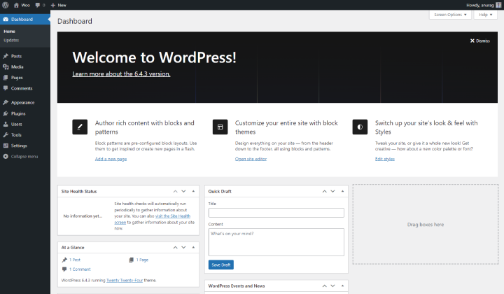Jak stworzyć witrynę internetową z odzieżą w dużych rozmiarach za pomocą WordPress? 1 Dashboard