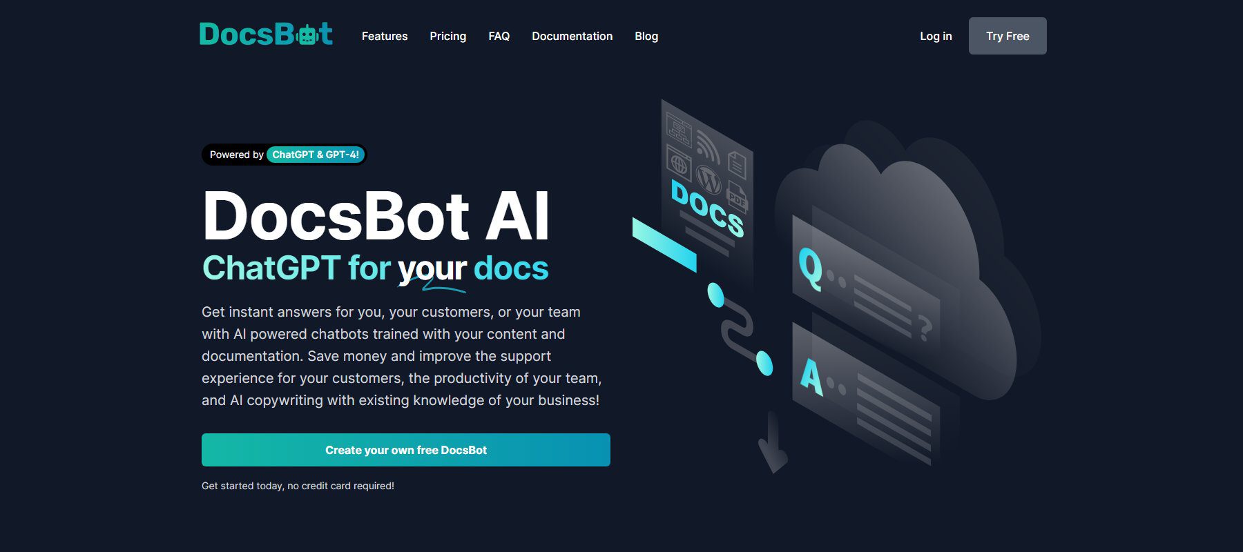 Chatbot IA Docsbot - Page d'accueil