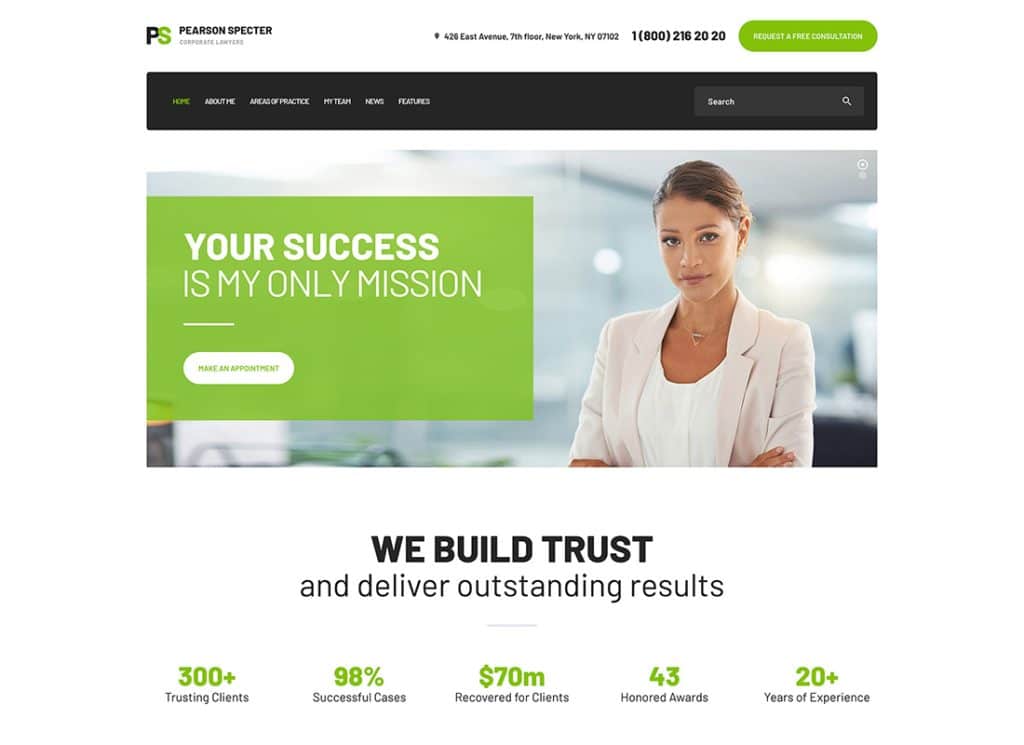 Pearson Spectre - Tema WordPress pentru avocat și avocat