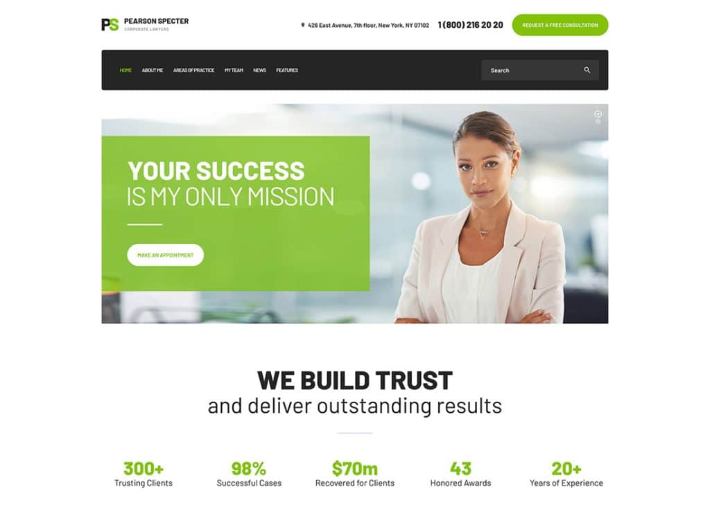 Pearson Spectre - ธีม WordPress ทนายความและทนายความ