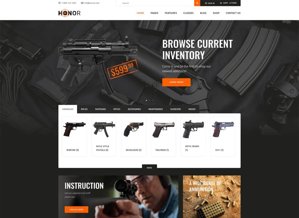 Honor - Club de împușcături și tema magazinului de arme și arme