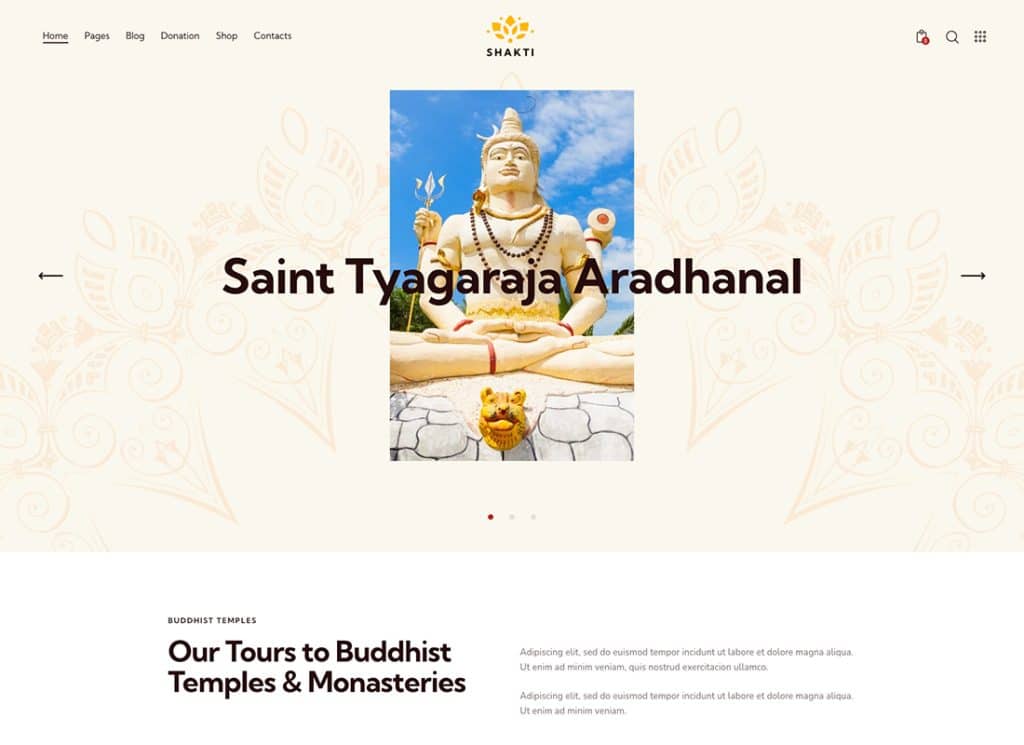 Shakti - Tema WordPress do Templo de Krishna e da Igreja