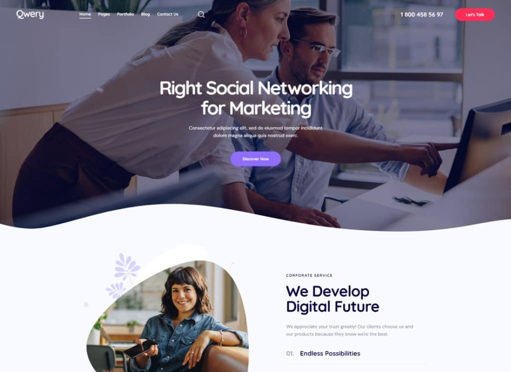 Qwery - Tema empresarial multifuncional para WordPress e WooCommerce