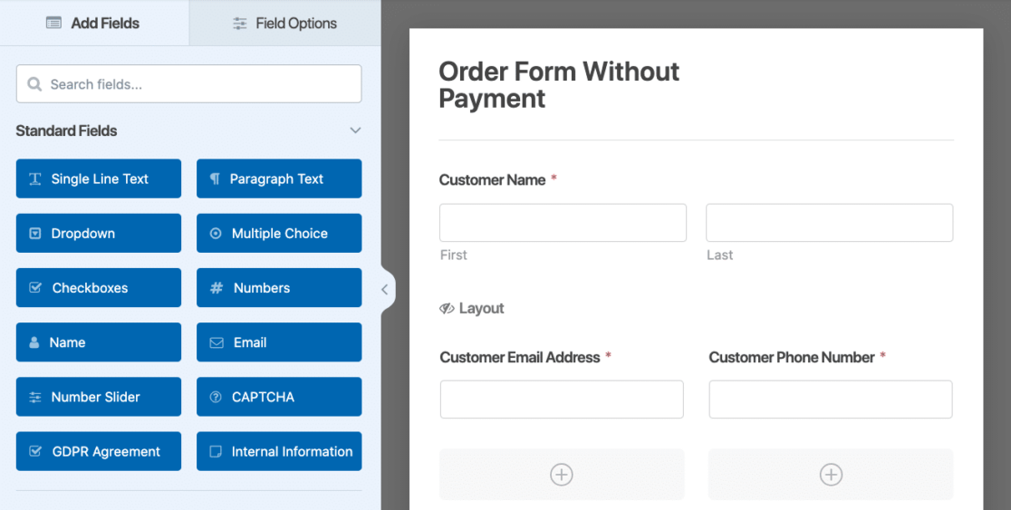 Customizing your order form in the form builder