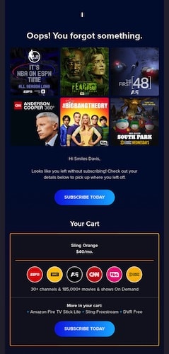 Capture d'écran de l'e-mail du service de streaming vidéo