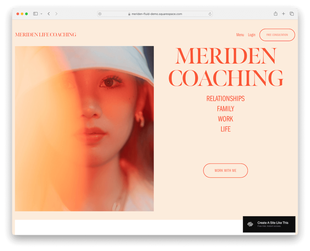 Шаблон консультанта Meriden Squarespace