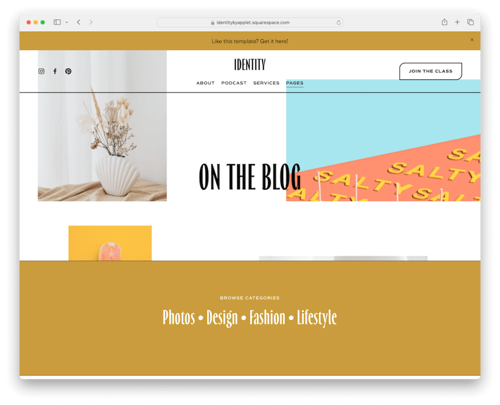 modello di blog di identità Squarespace