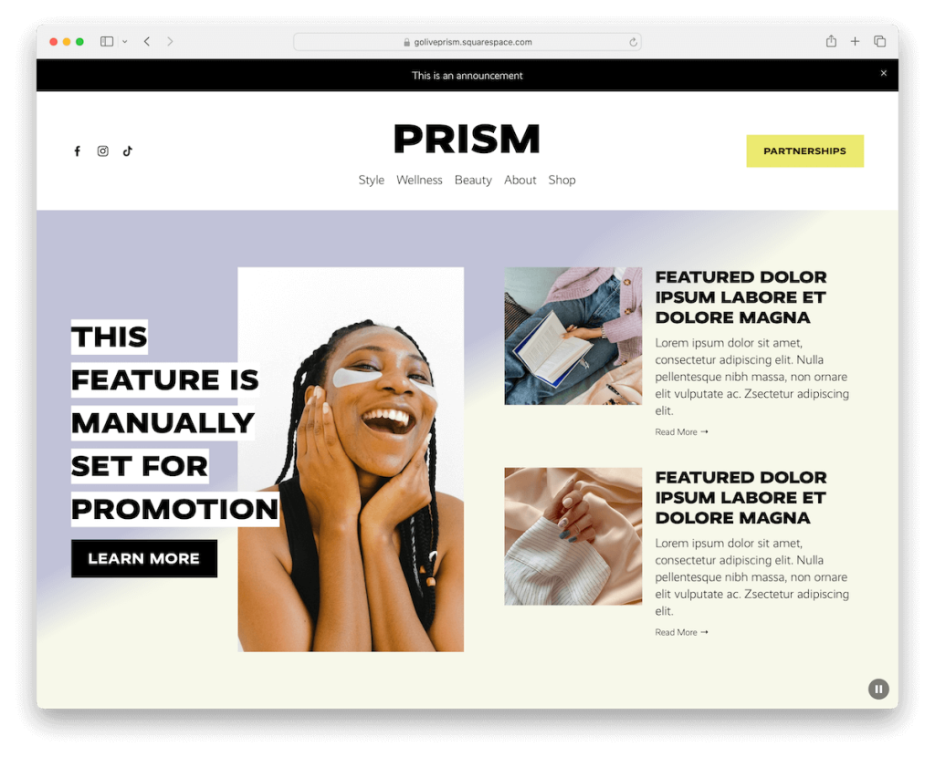 șablon de blog prism squarespace