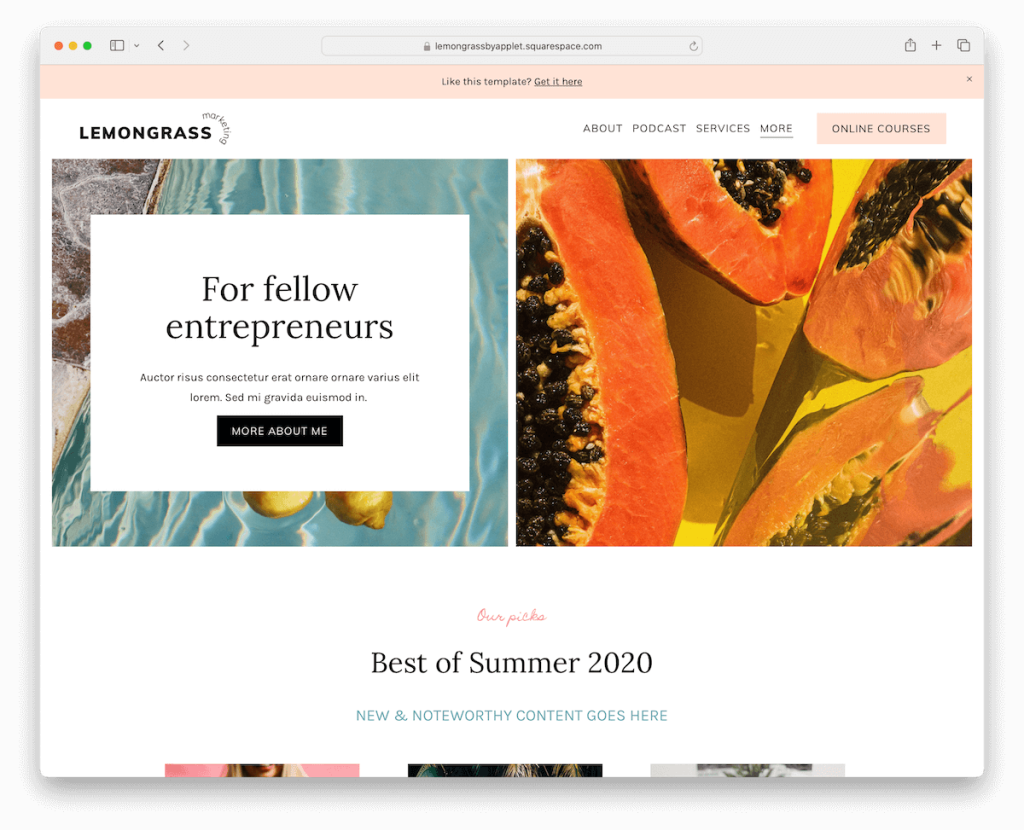 Шаблон блога Squarespace с лемонграссом