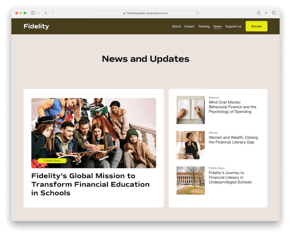 szablon bloga Fidelity Squarespace