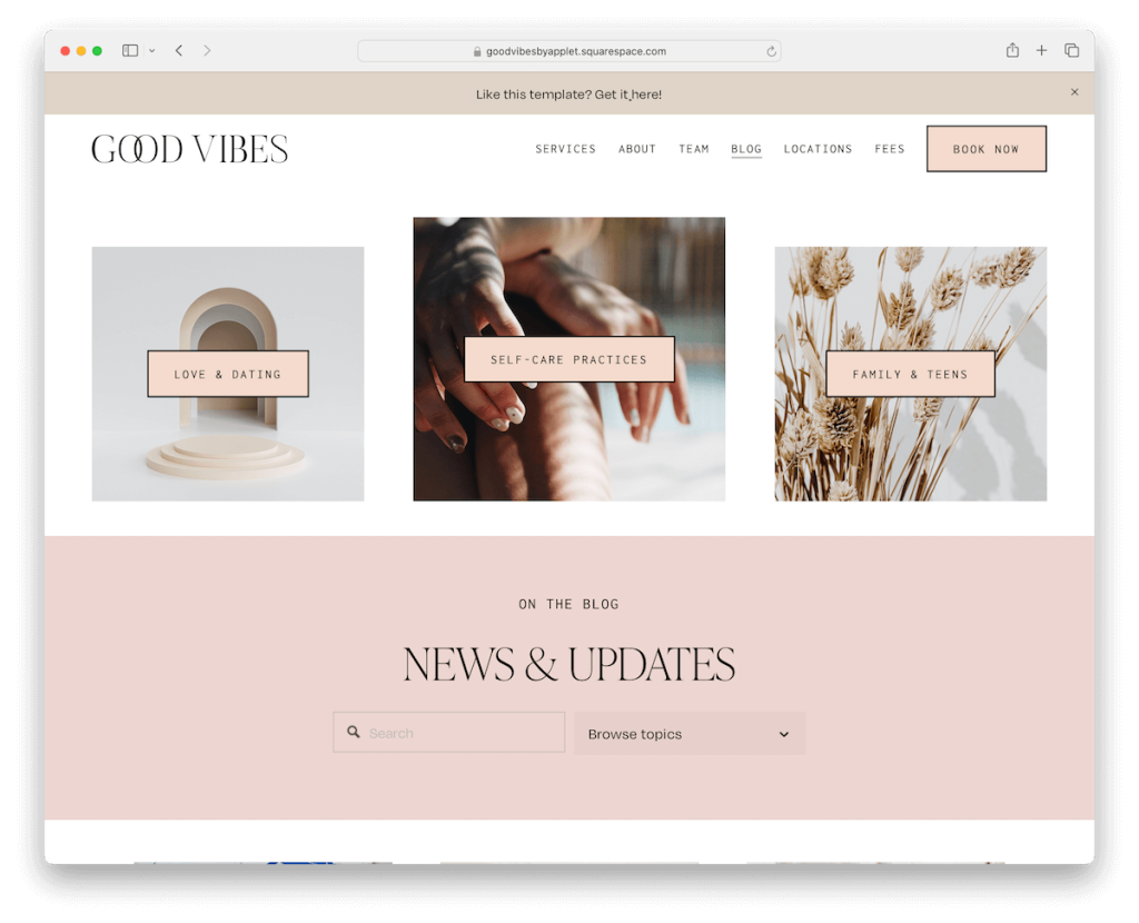 modello di blog di Squarespace Good Vibes