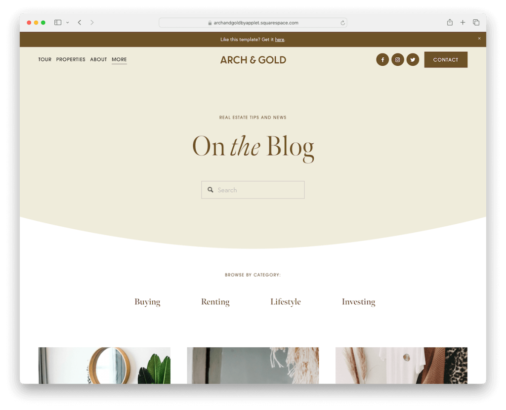 modelo de blog arco dourado squarespace