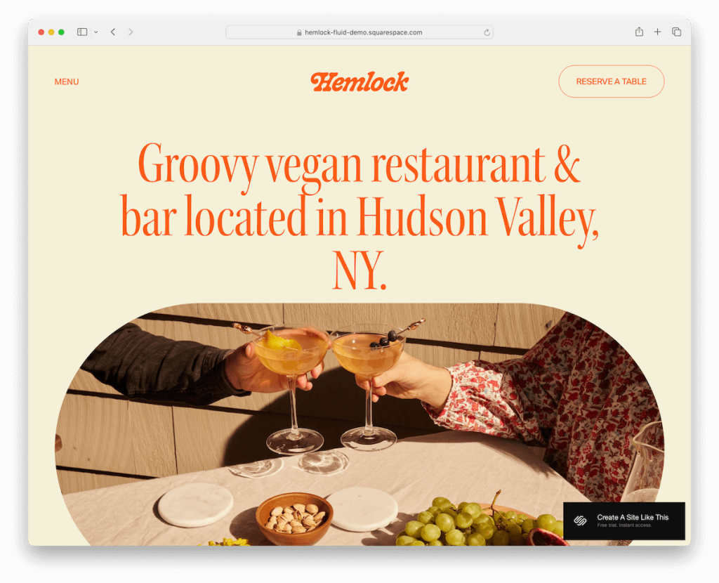 Шаблон ресторана Squarespace из болиголова