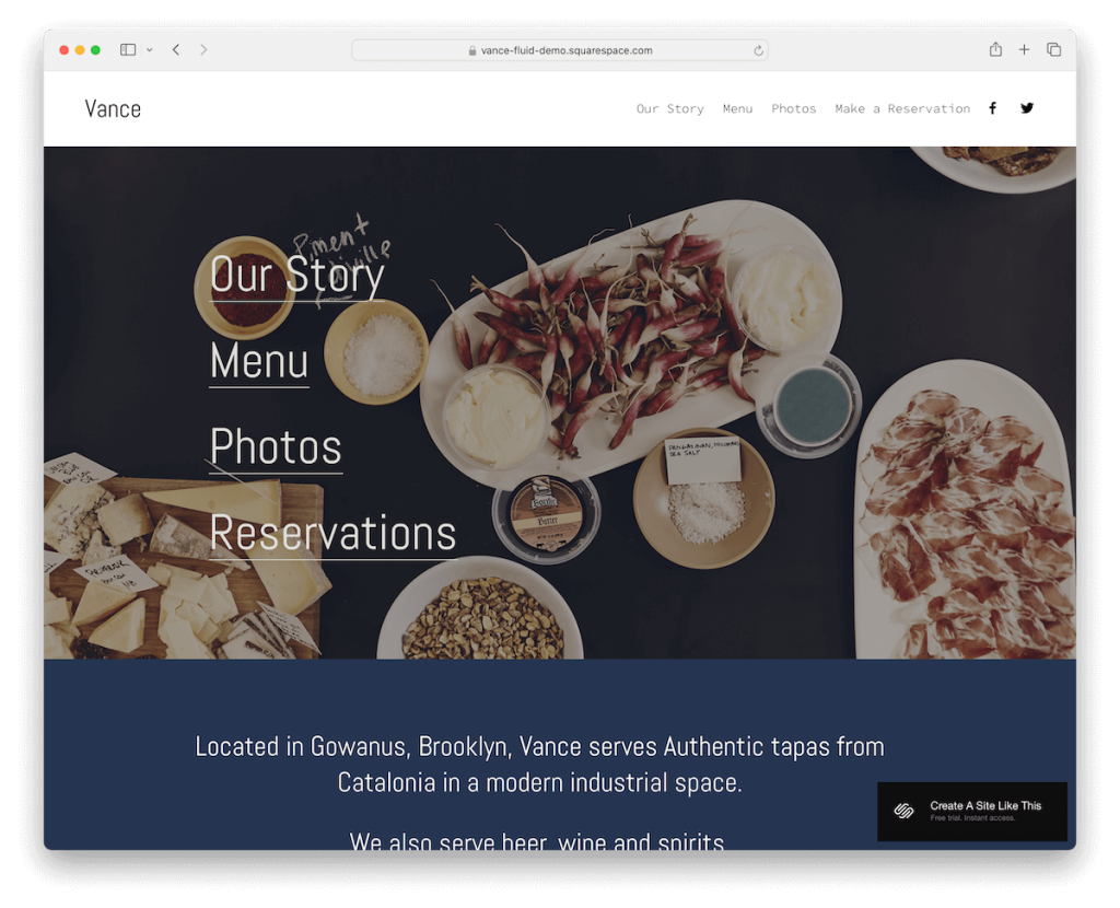 Vance Squarespace 레스토랑 템플릿